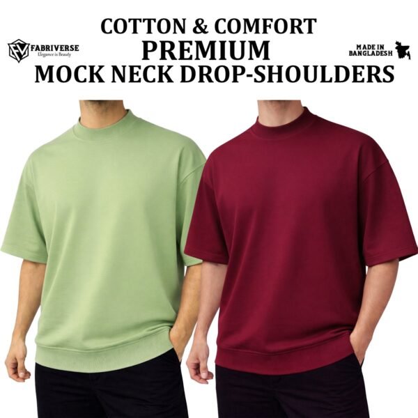 Mock Neck Drop-Shoulder (Lemon-Maroon)