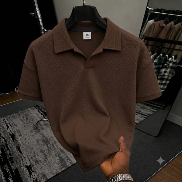 Premium Waffle Cuban Polo T-Shirt (Coffee)