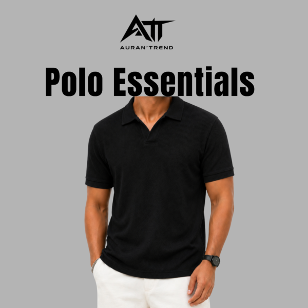 Premium Waffle Cuban Polo Black