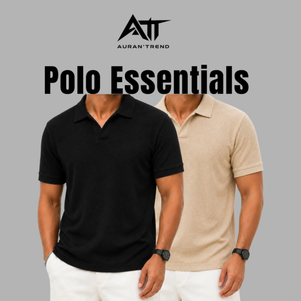Premium Waffle Cuban Polo Black-Biscuit