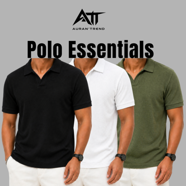 Premium Waffle Cuban Polo Black-White-Olive