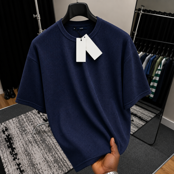 Premium Waffle Drop Shoulder T-Shirt Navy