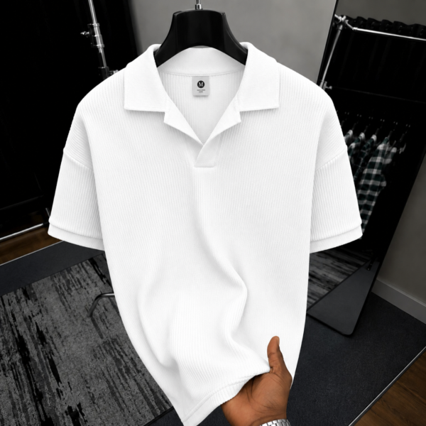 Premium Waffle Cuban Polo White