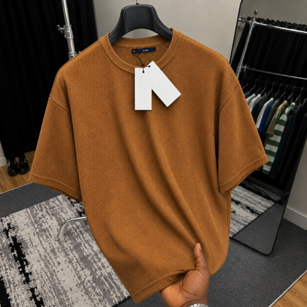 Premium Waffle Drop Shoulder T-Shirt Brown