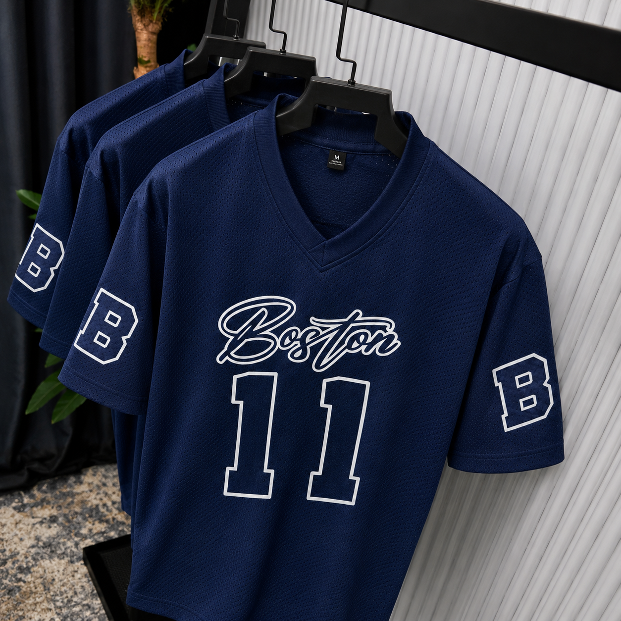 Premium V-Neck Mesh Jersey T-Shirt Navy