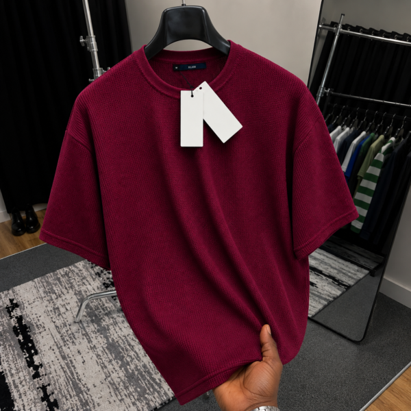Premium Waffle Drop Shoulder T-Shirt Maroon