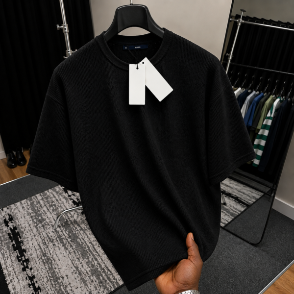 Premium Waffle Drop Shoulder T-Shirt Black