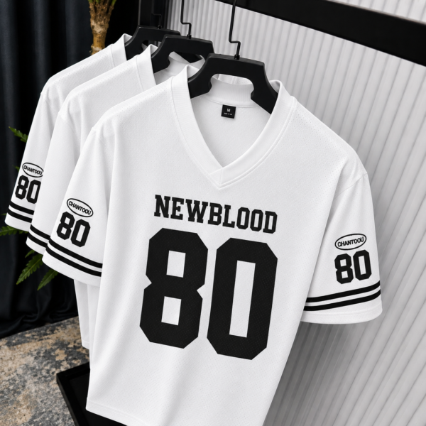 Premium V-Neck Mesh Jersey T-Shirt White