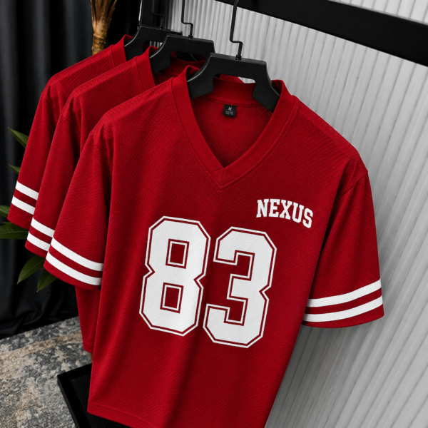 Premium V-Neck Mesh Jersey T-Shirt Red