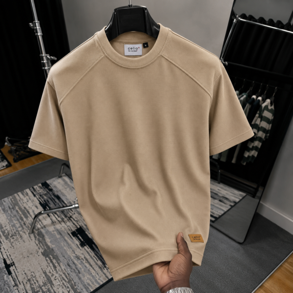 Men's Mock Neck Basic T-Shirt - Beige